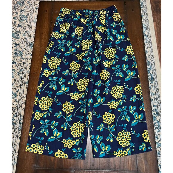 J.Crew Floral Wide Leg Pants Palazzos Cropped PullOn High Rise Blue Yellow 6 NEW - Picture 5 of 8